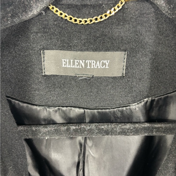 Ellen Tracy Black Wool Angora Blend Lined Coat L/XL Classic Winterwear Pockets - Picture 7 of 16
